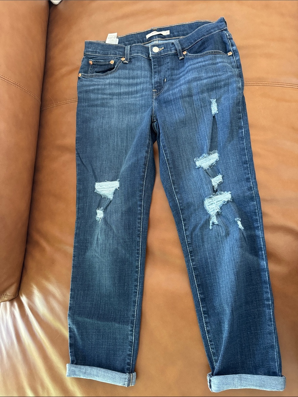 Levi's Dark Blue Distressed Boyfriend Jeans